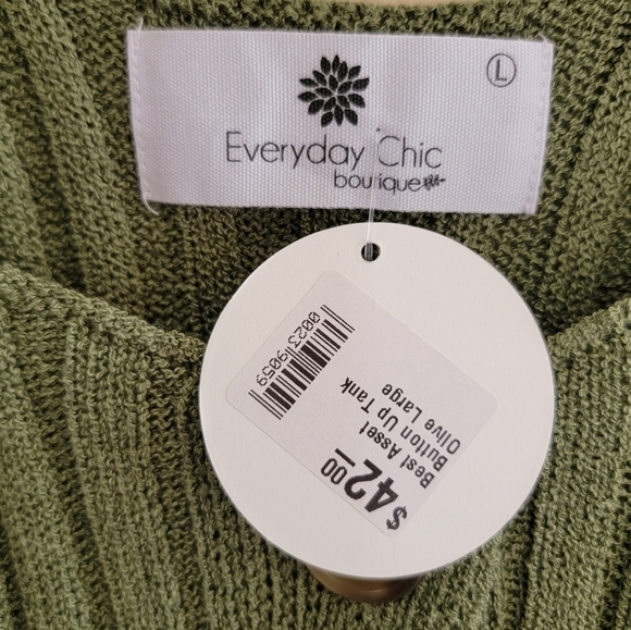 NWT Everyday Chic Boutique | Green Ribbed Button Front Knit Sweater Tank - Picture 2 of 4